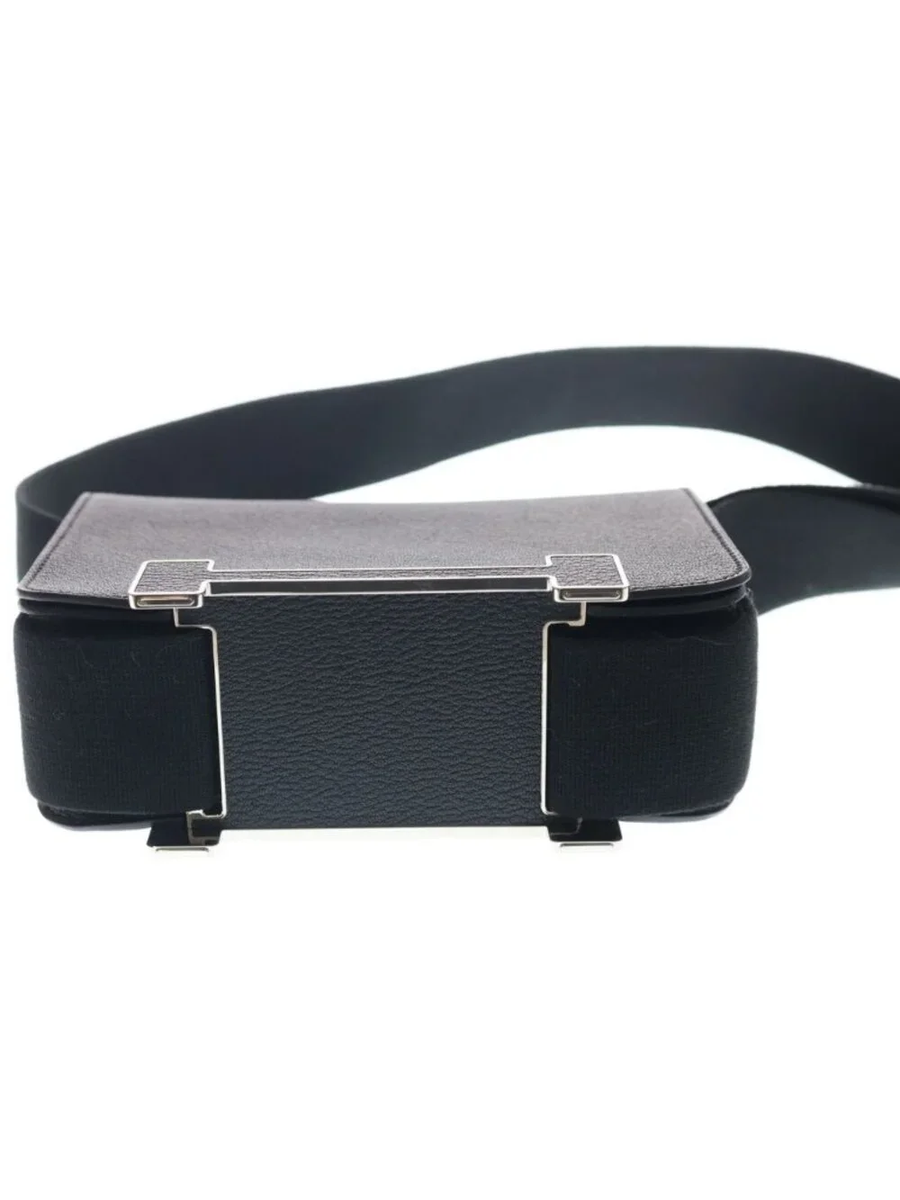 Hermes Geta Black Chevre Shoulder Bag Leather Silver